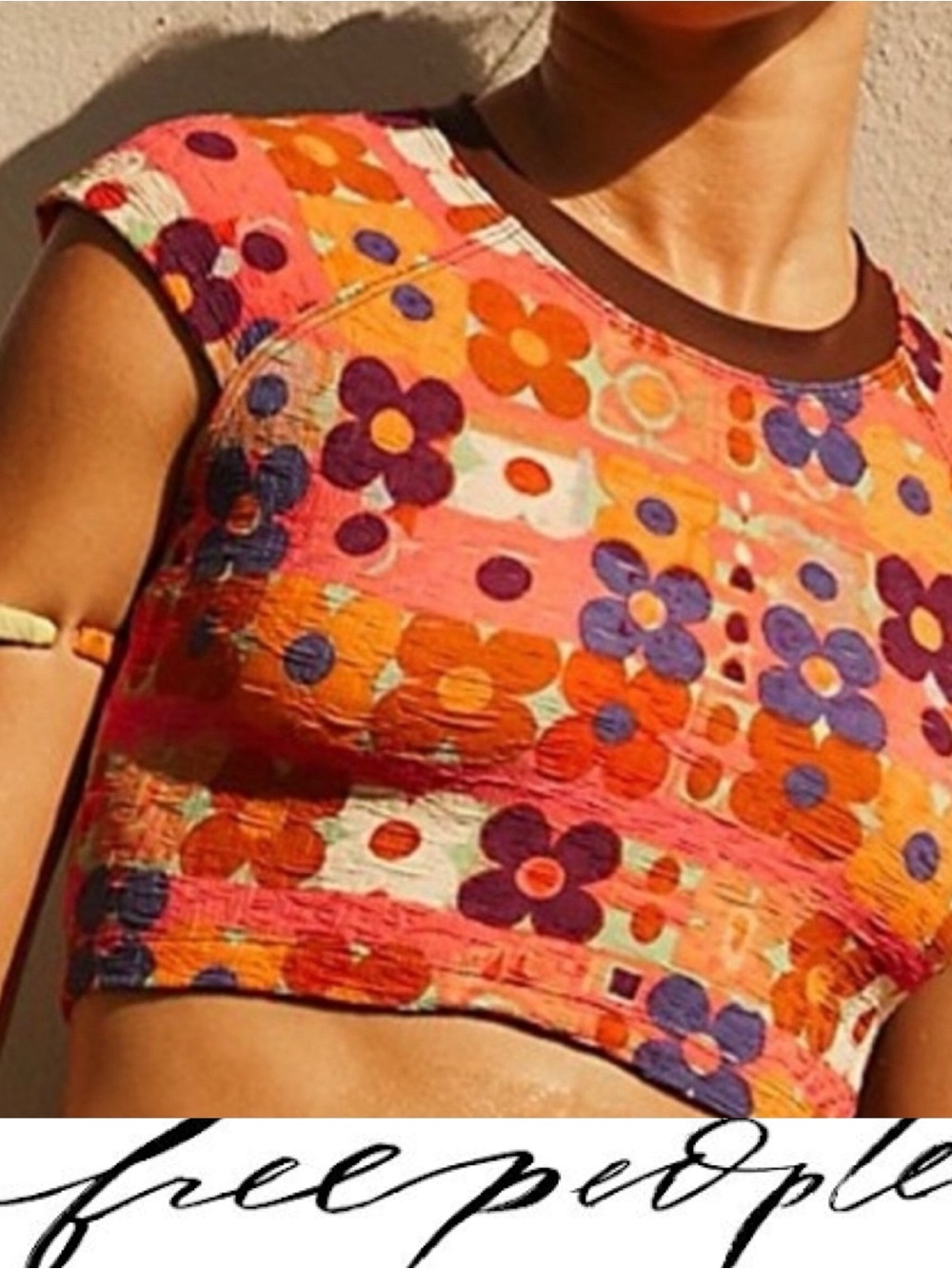 Free People Sonny Crop Swim Tee Woodstock❤️ NWOT